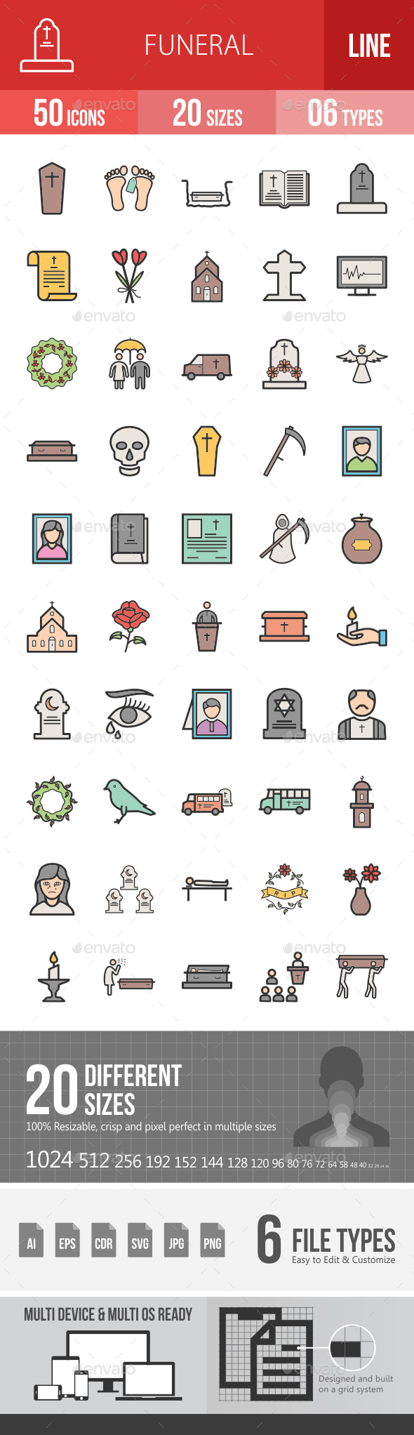 Funeral Filled Line Icons - Icons
