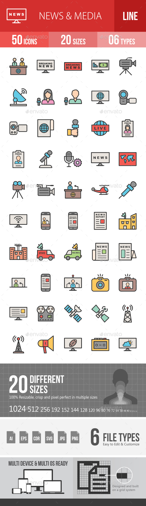 News & Media Line Filled Icons - Icons