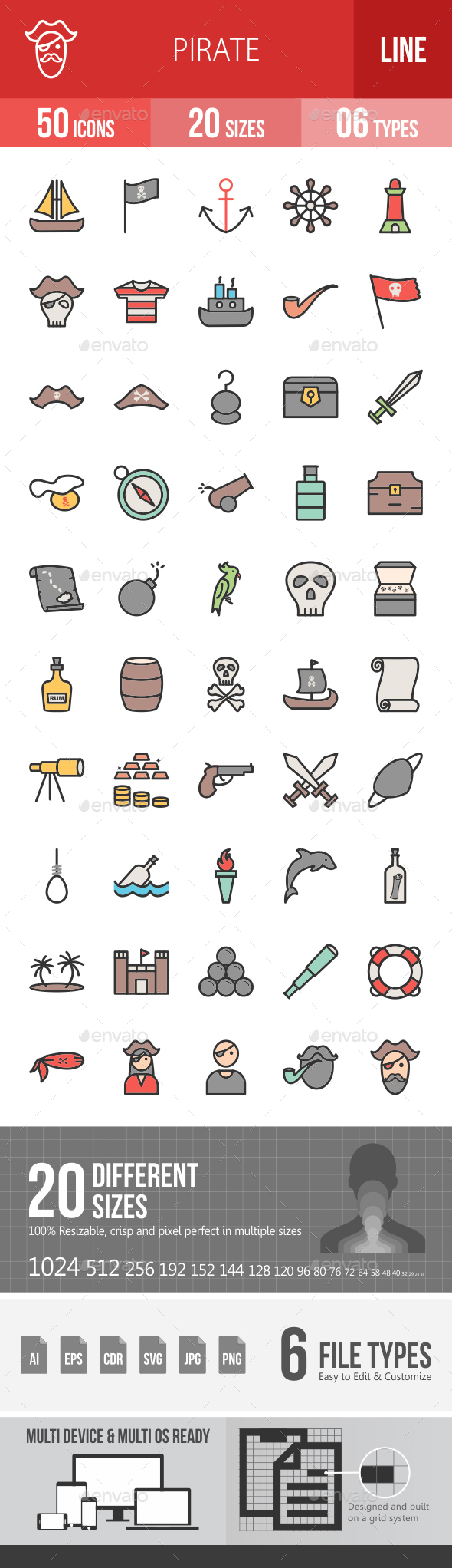 Pirate Filled Line Icons - Icons