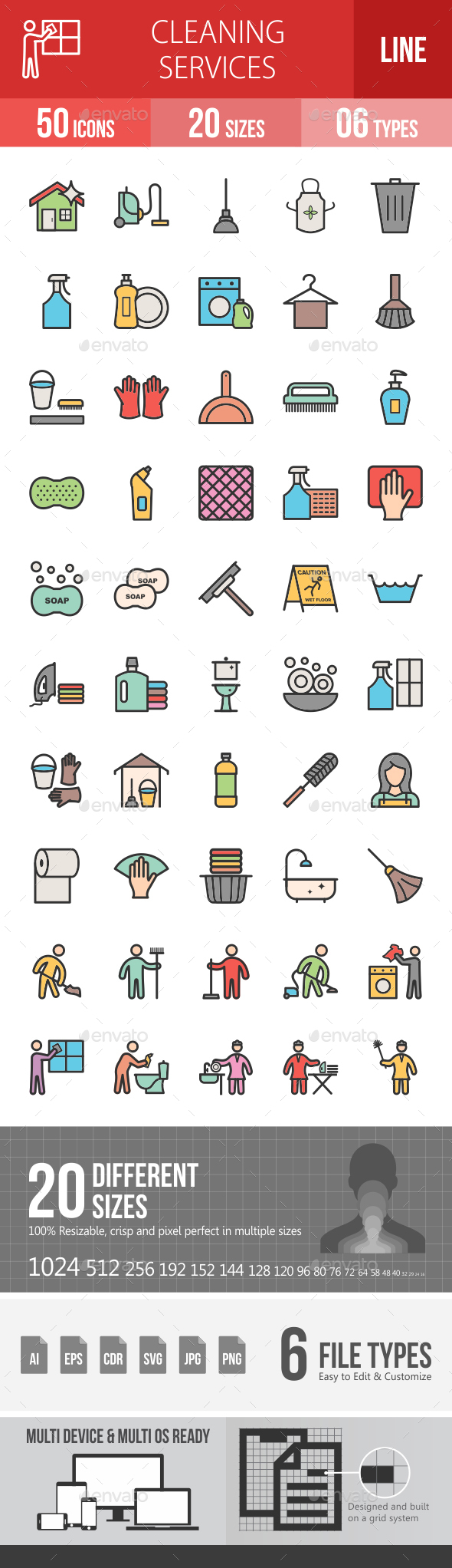 Cleaning Services Line Filled Icons - Icons