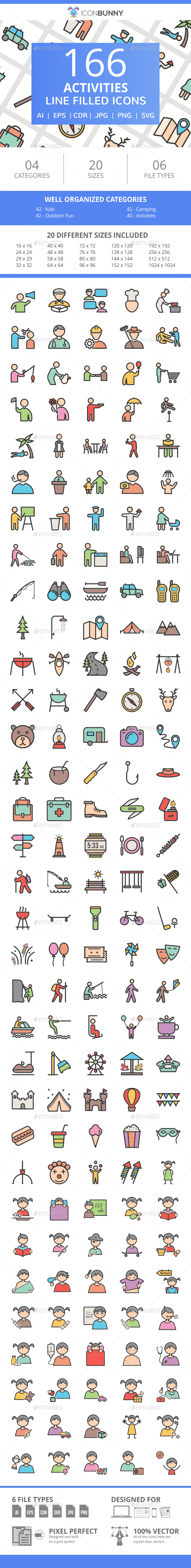 166 Activities Filled Line Icons - Icons