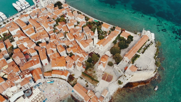 Flight Over Old Town of Budva Montenegro alt
