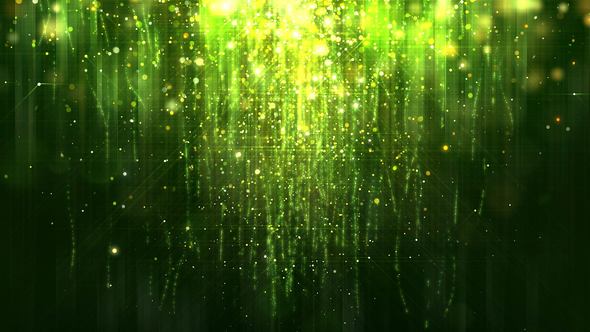 Green Glossy Rain Background with Glitter Particles