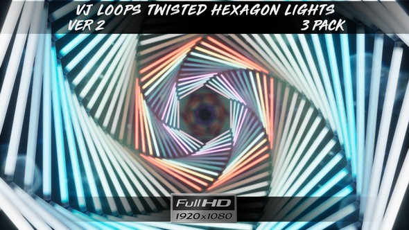 VJ Loops Twisted Hexagon Lights Ver.2 - 3 Pack