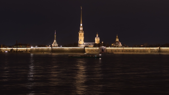 Peter and Paul Fortress Night  Is the Original Citadel of St Petersburg Russia