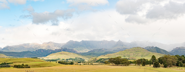 Panoramic view of the Drakensberg at Garden Castle - Stock Photo - Images