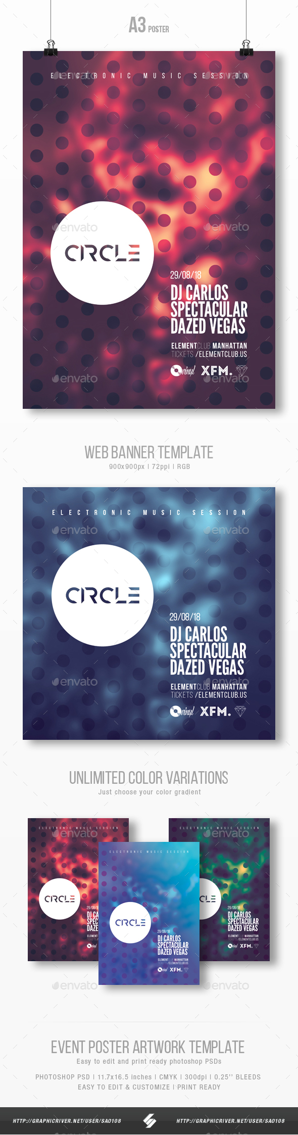 Circle - Minimal Party Flyer / Poster Template A3 - Clubs & Parties Events