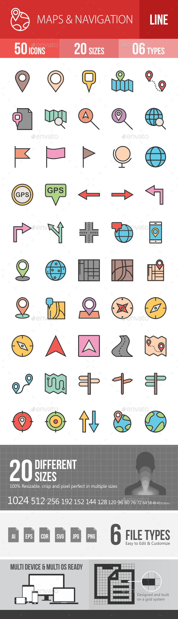 Maps & Navigation Filled Line Icons - Icons