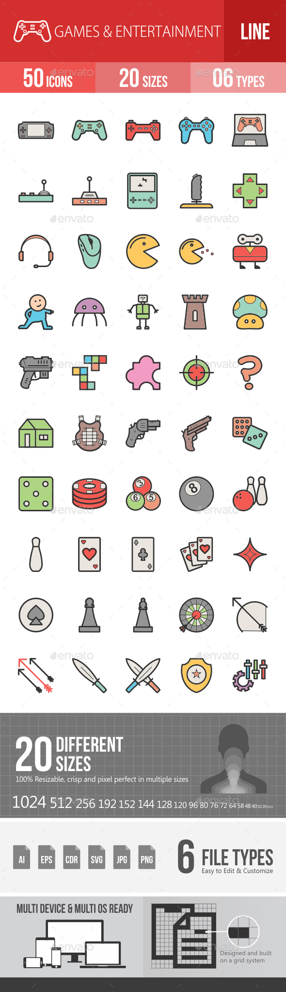 Games & Entertainment Filled Line Icons - Icons