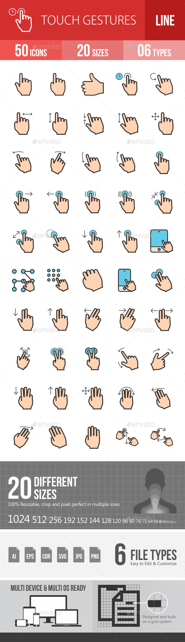 Touch Gestures Filled Line Icons - Icons