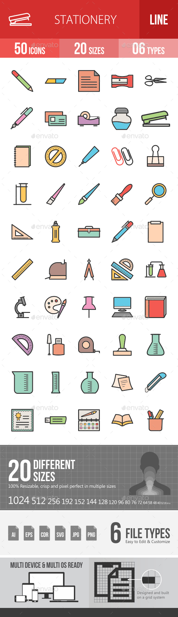 Stationery Filled Line Icons - Icons