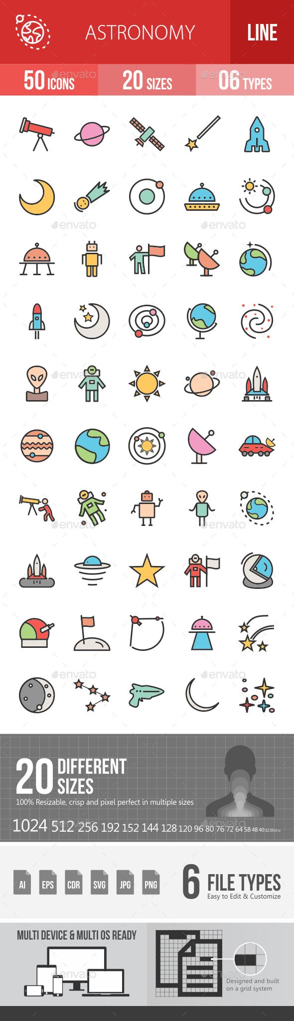Astronomy Filled Line Icons - Icons