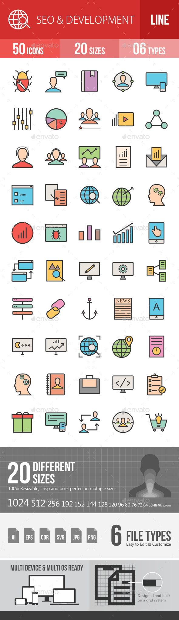 SEO & Development Services Filled Line Icons - Icons