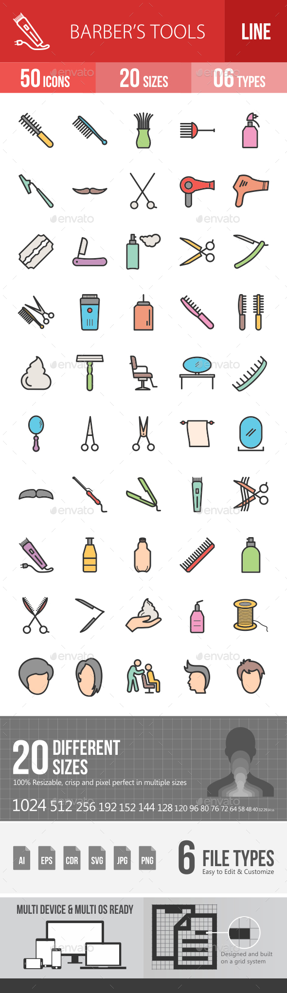 Barber's Tools Filled Line Icons - Icons