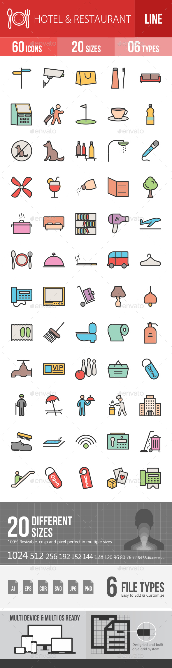Hotel & Restaurant Filled Line Icons - Icons