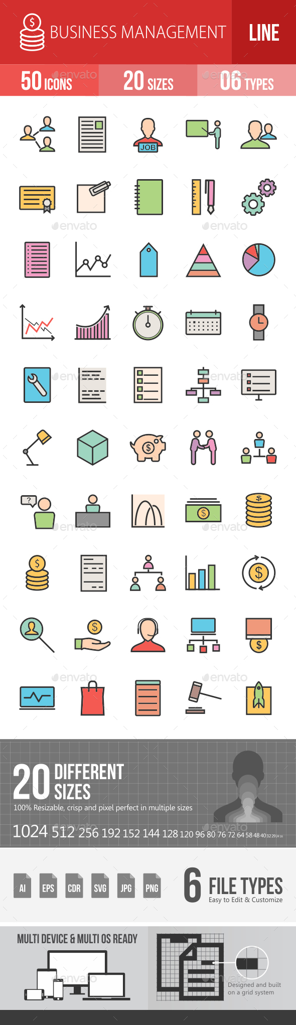 Business Management Filled Line Icons - Icons