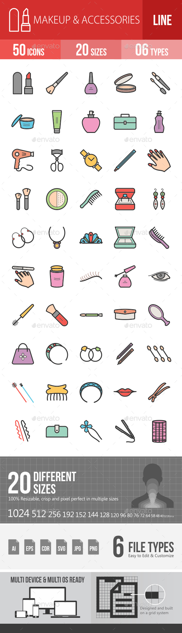 Makeup & Accessories Filled Line Icons - Icons