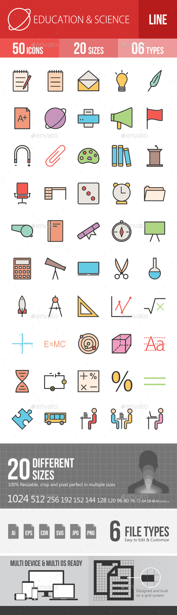 Education & Science Filled Line Icons - Icons