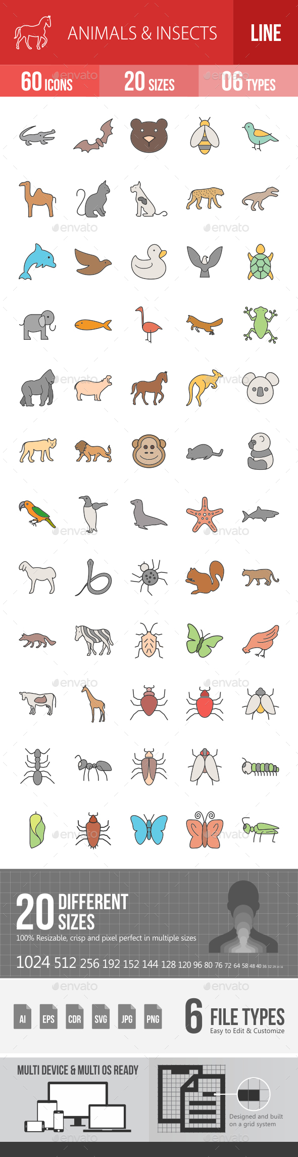 Animals & Insects Filled Line Icons - Icons