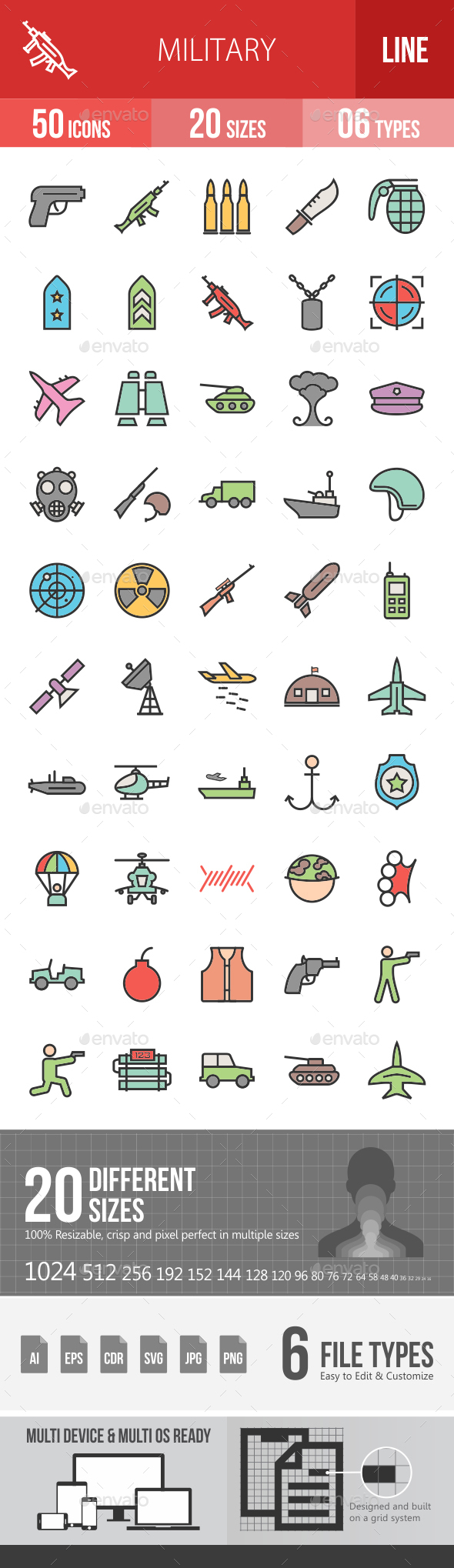Military Filled Line Icons - Icons