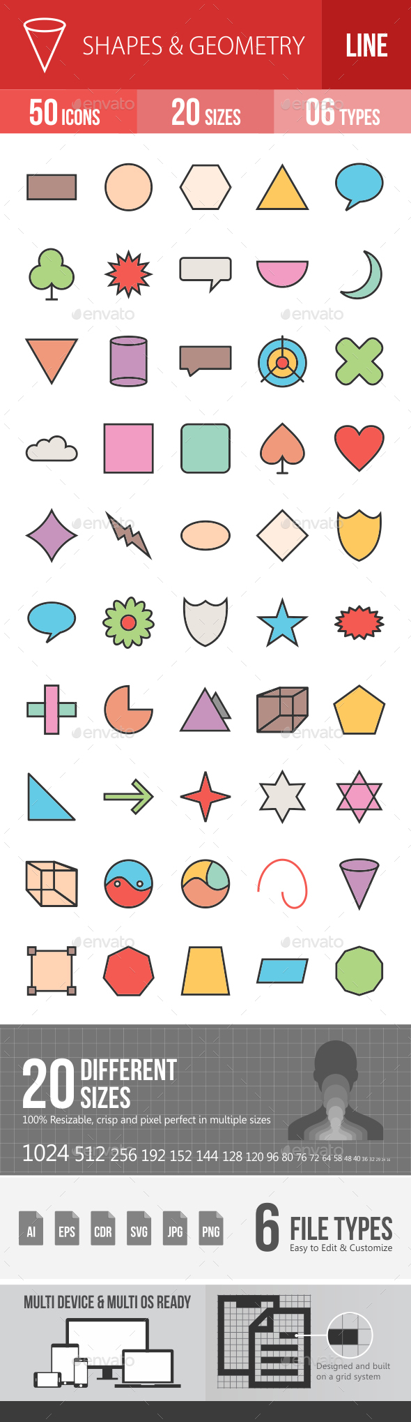 Shapes & Geometry Filled Line Icons - Icons