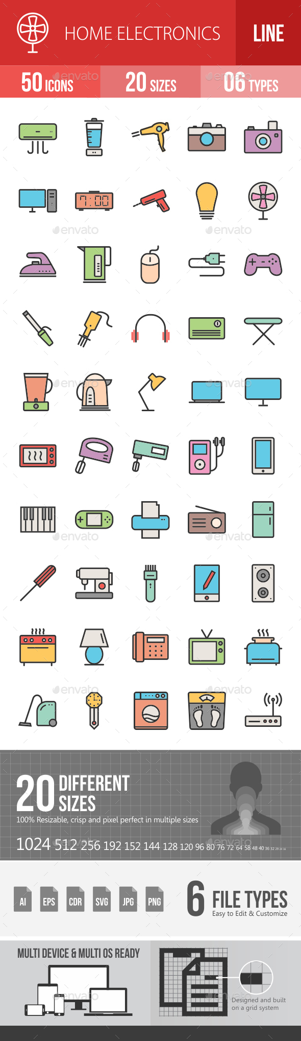 Home Electronics Filled Line Icons - Icons