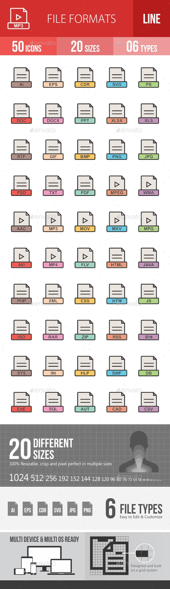 File Formats Filled Line Icons - Icons