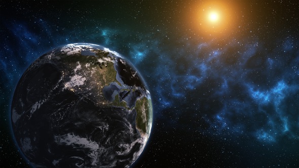 Earth with Sunset from Space with Milky Way in the Background