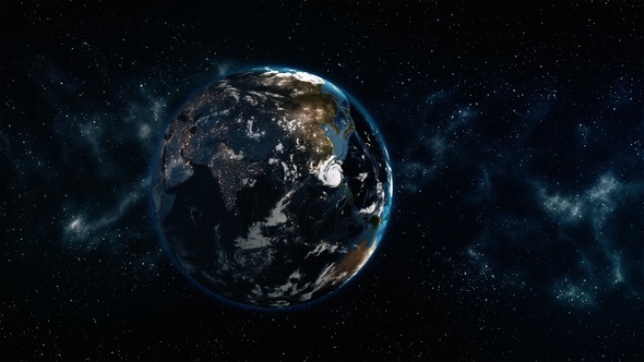 Realistic Earth Rotating in Space Globe as it Gets Dark You See Cities