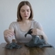 Woman Unravelling the Grey Knitting - VideoHive Item for Sale