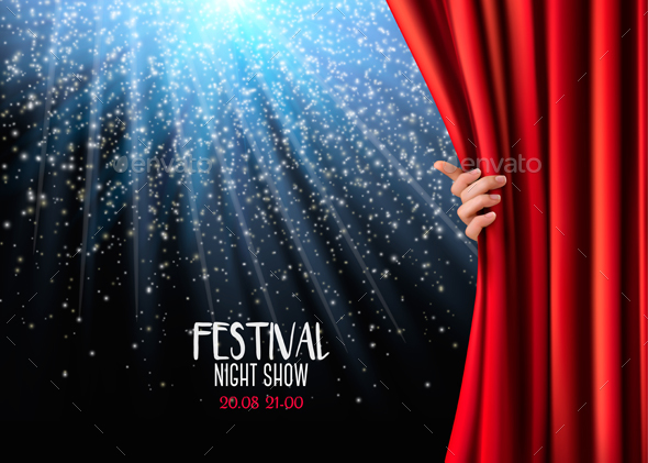 Background With Red Velvet Curtain and Hand - Backgrounds Decorative