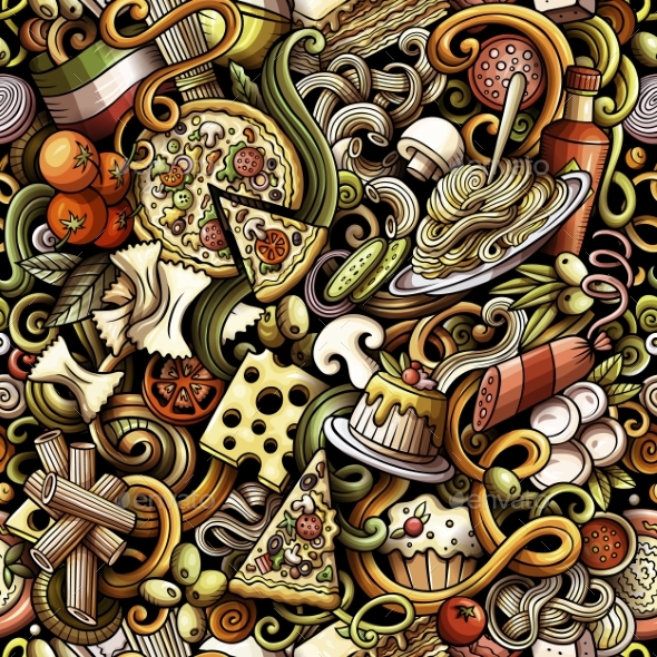 Cartoon Doodles Hand Drawn Italian Food - Food Objects