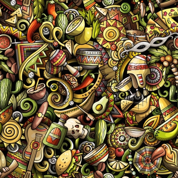 Cartoon Doodles Latin America Seamless - Travel Conceptual
