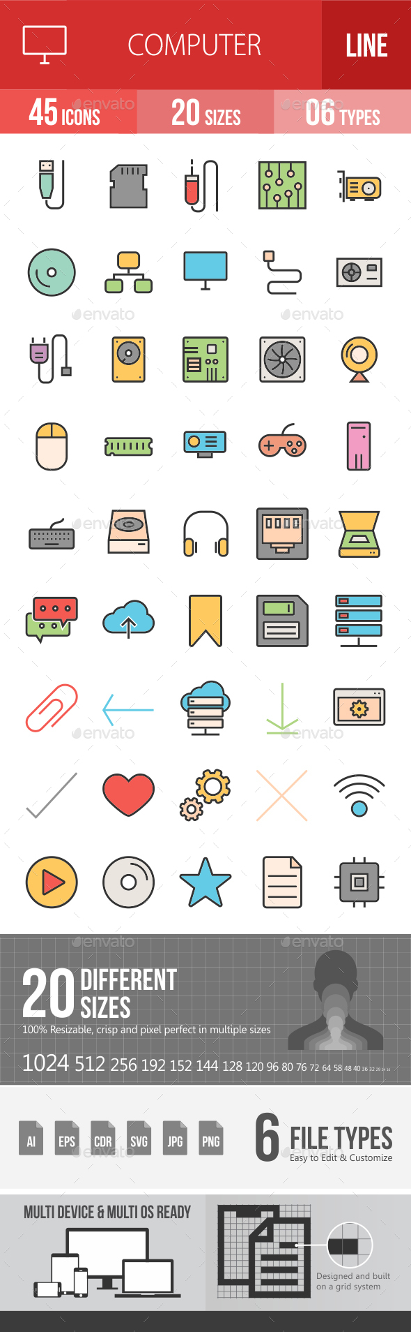 Computer Hardware Filled Line Icons - Icons