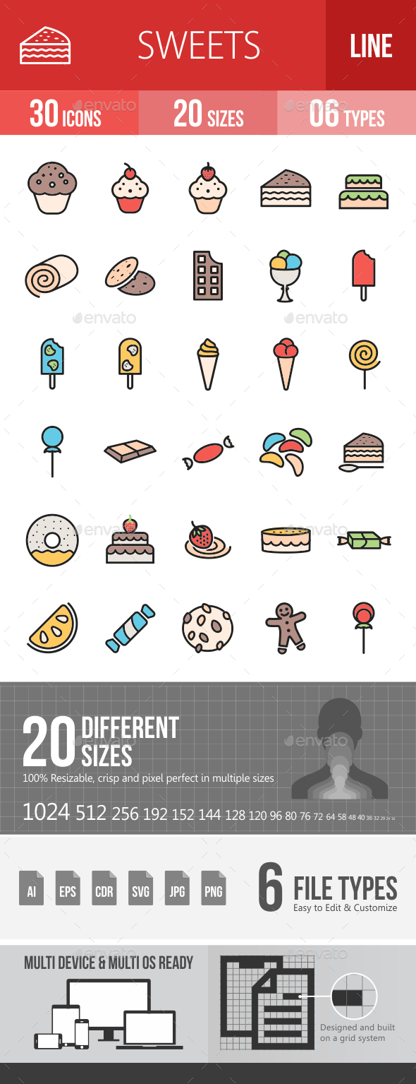 Sweets Filled Line Icons - Icons