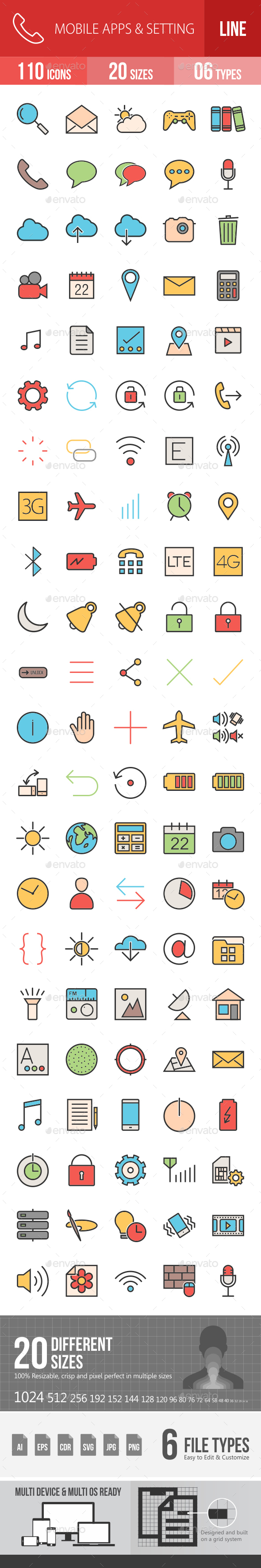 Mobile Apps & Settings Filled Line Icons - Icons