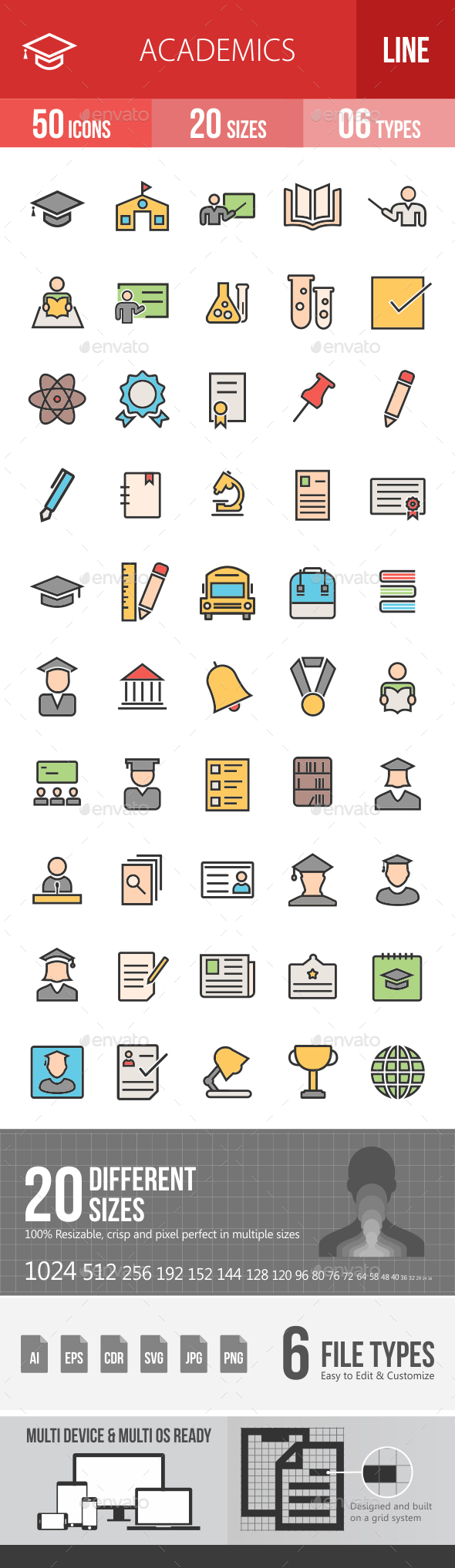 Academics Filled Line Icons - Icons