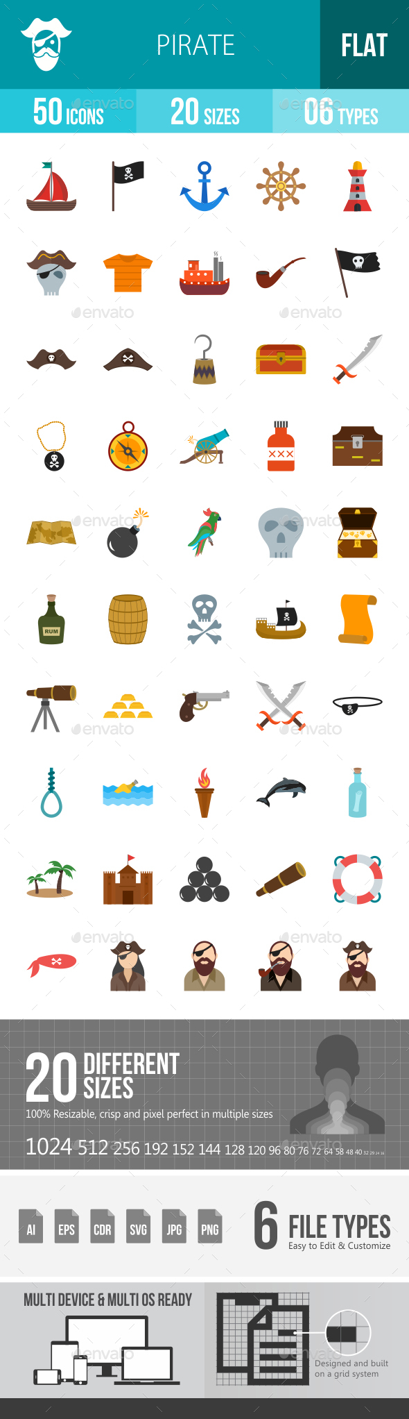 Pirate Flat Multicolor Icons - Icons