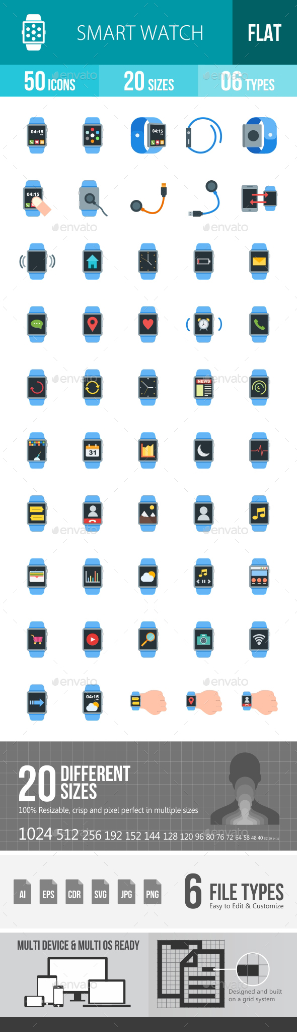 Smart Watch Flat Multicolor Icons - Icons