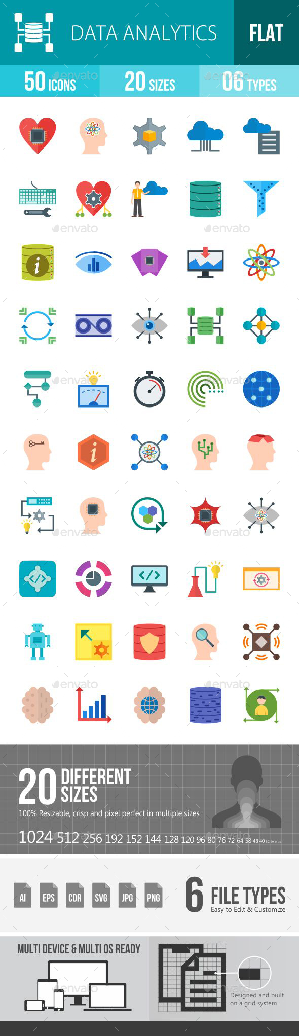 Data Analytics Flat Multicolor Icons - Icons
