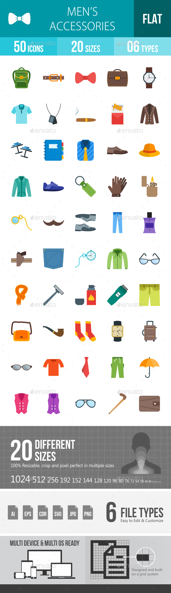 Men's Accessories Flat Multicolor Icons - Icons