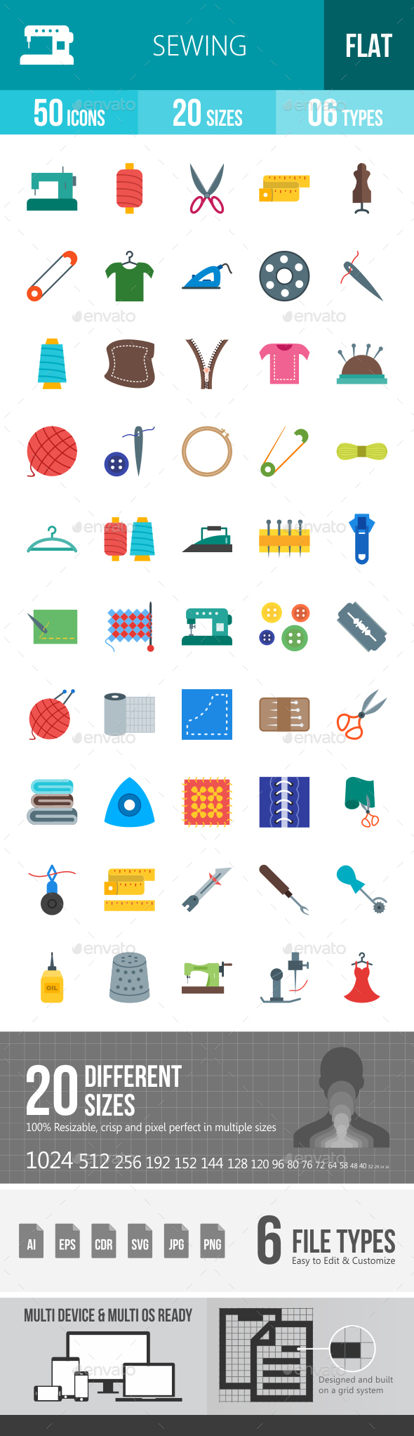 Sewing Flat Multicolor Icons - Icons