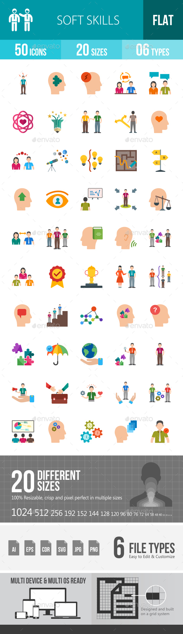 Soft Skills Flat Multicolor Icons - Icons