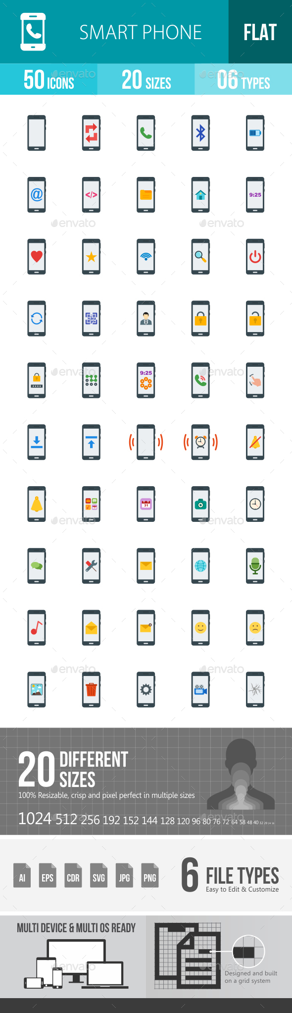 Smartphone Flat Multicolor Icons - Icons