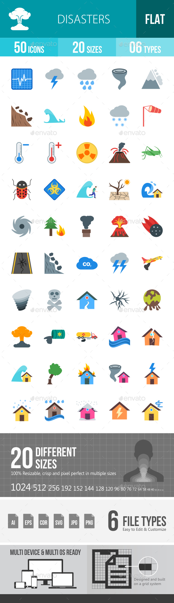 Disasters Flat Multicolor Icons - Icons