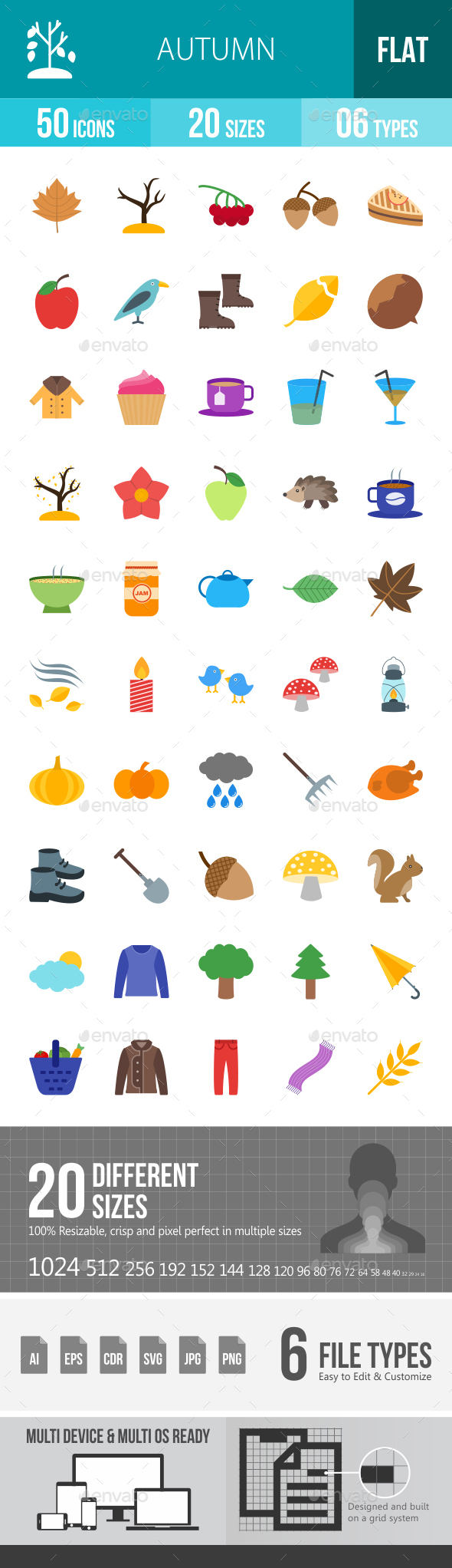Autumn Flat Multicolor Icons - Icons
