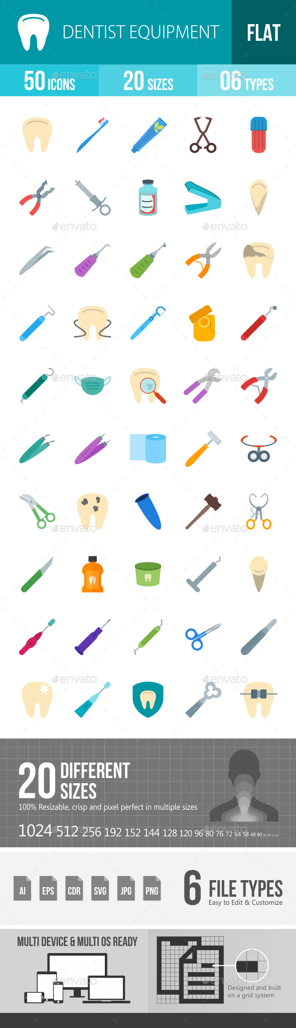 Dentist Equipment Flat Multicolor Icons - Icons