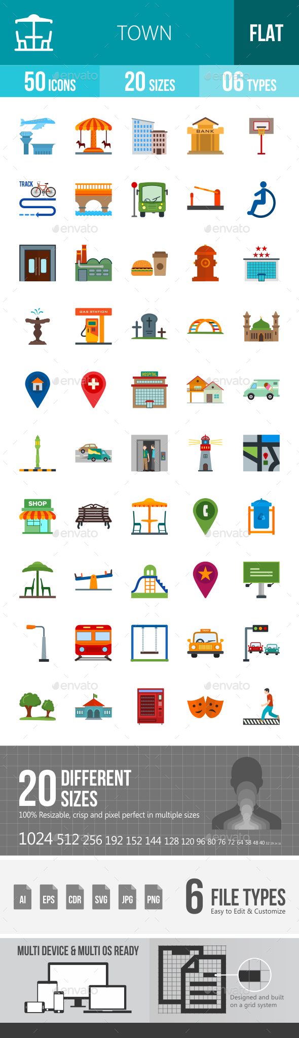 Town Flat Multicolor Icons - Icons