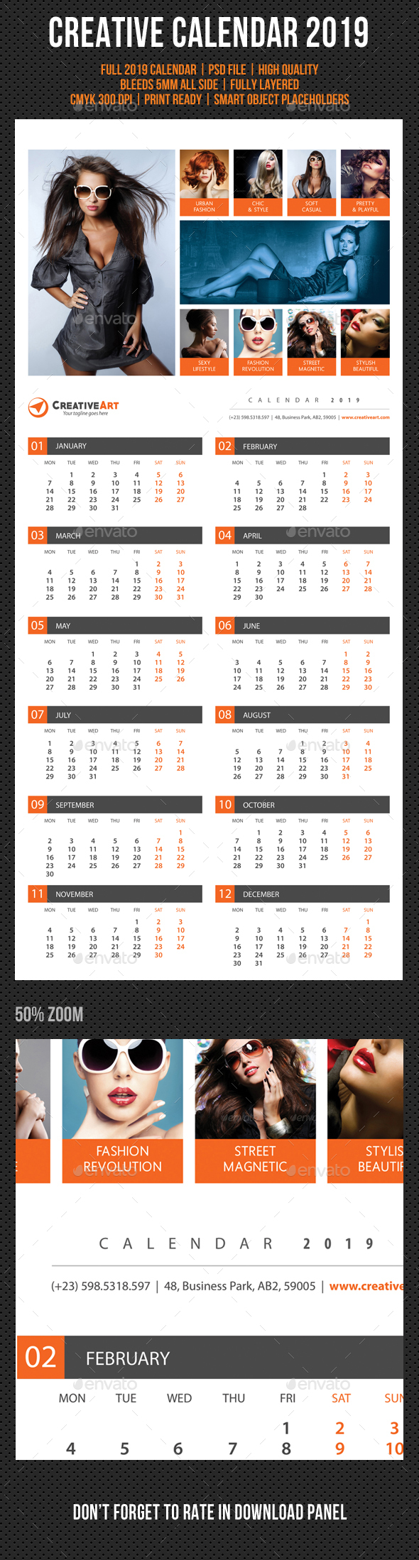 Creative Wall Calendar 2019 V02 - Calendars Stationery