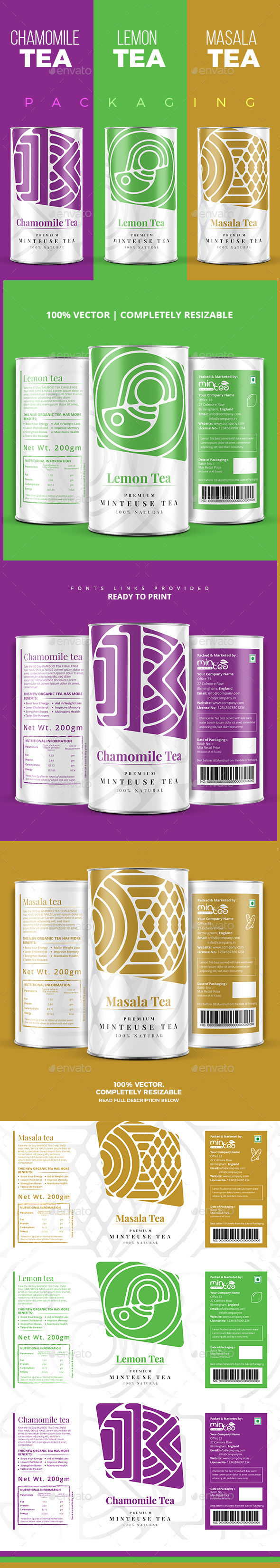 Chamomile | Lemon | Masala Tea Packaging - Packaging Print Templates